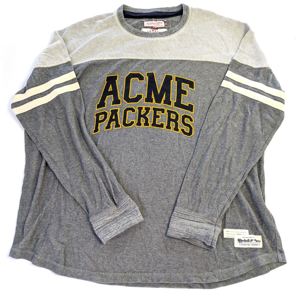 Mitchell & Ness Acme Packers NFL Throwbacks Grey Waffle Knit Shirt Mens 4XL